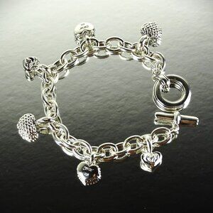 LAGOS Caviar Sterling Silver Six Heart  Charms Chain Bracelet